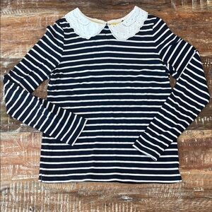 Mini Boden Navy and White Striped Long Sleeve Shirt